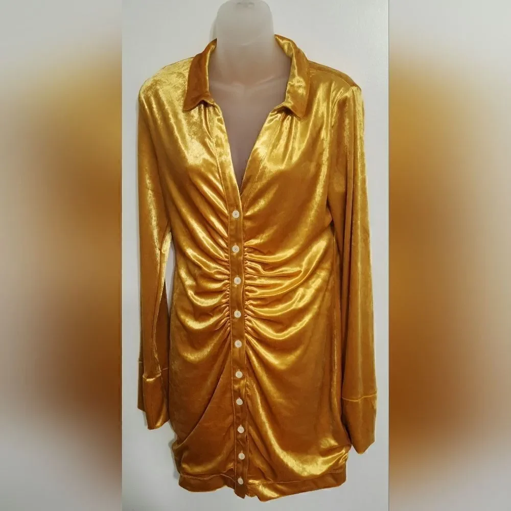 NWOT Free people Shayla Velvet Mini size M yellow